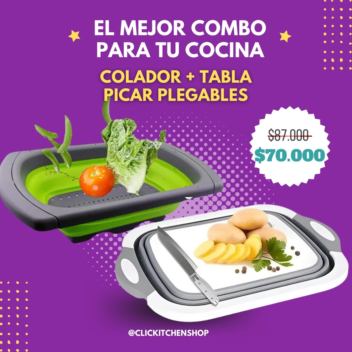 Combo Colador & Tabla picar Plegables