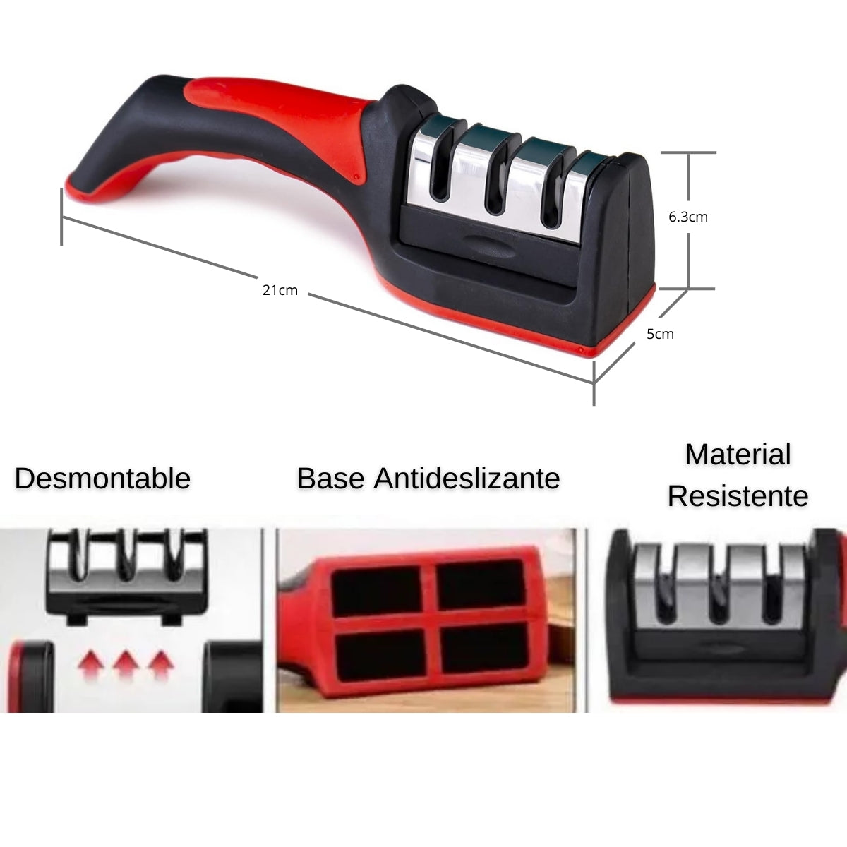 Afilador de Cuchillos Ergonómico 3 en 1