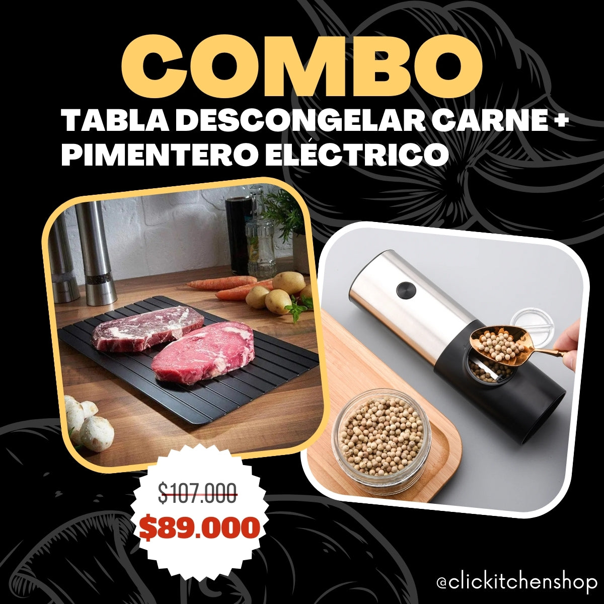 Combi Pimentero eléctrico & Tabla descongelar carnes