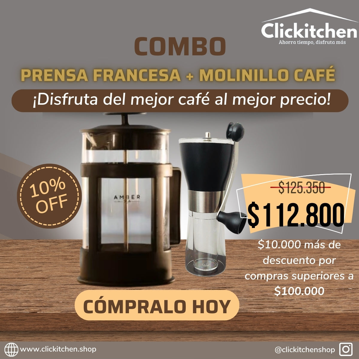 Combo Prensa Francesa & Molinillo manual Café